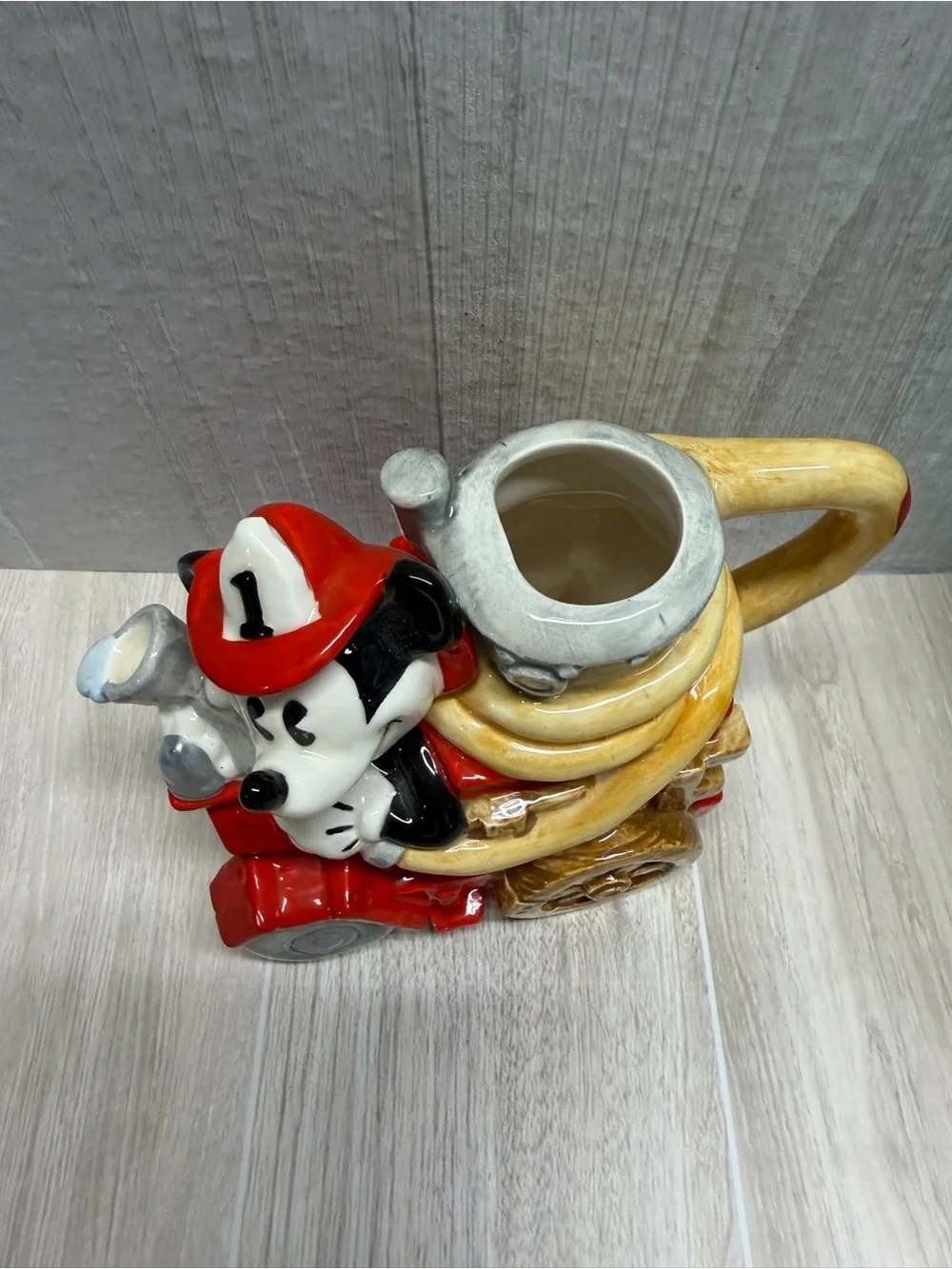Vintage Enesco Disney Mickey's Fire Brigade Ceramic Teapot / pitcher Fire truck